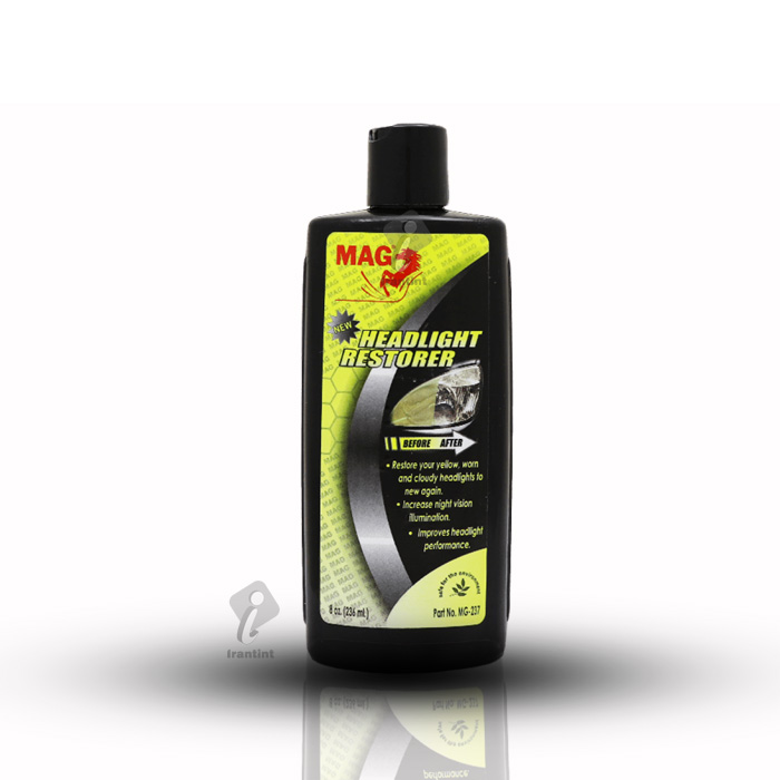 پولیش چراغ مخصوص از بین بردن خط و خش و ماتی چراغ‌های خودرو مگ Headlight Restorer MAG این محصول به نرمی خط و خراش‌های روی سطح پلاستیکی را حذف می‌کند و سطح را به خوبی تمیز کرده و پولیش می‌کند.